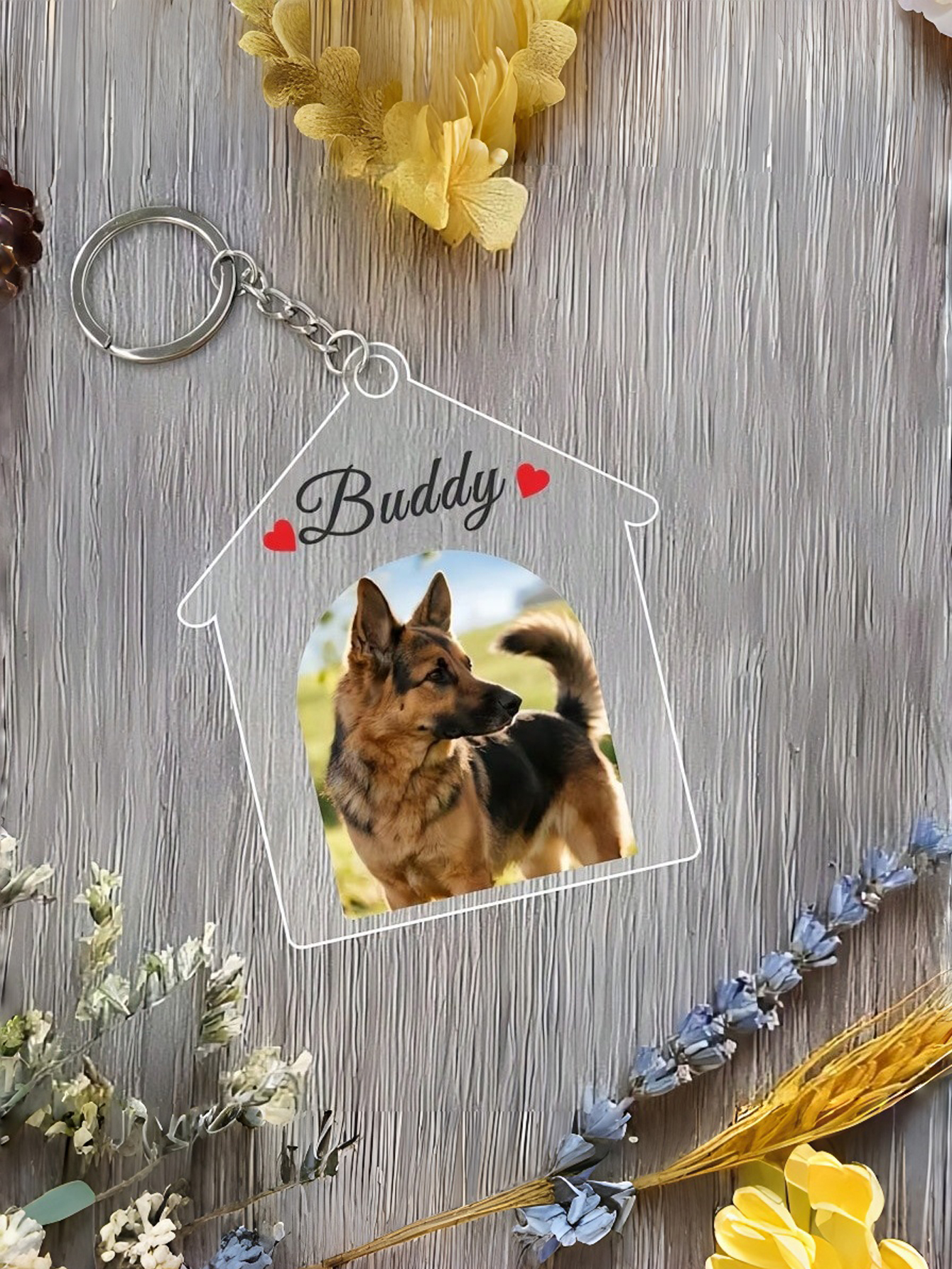 Acrylic House-Shaped Pet Keychain — Customizable with Your Pet's Photo and Name Pet Memorial Gift